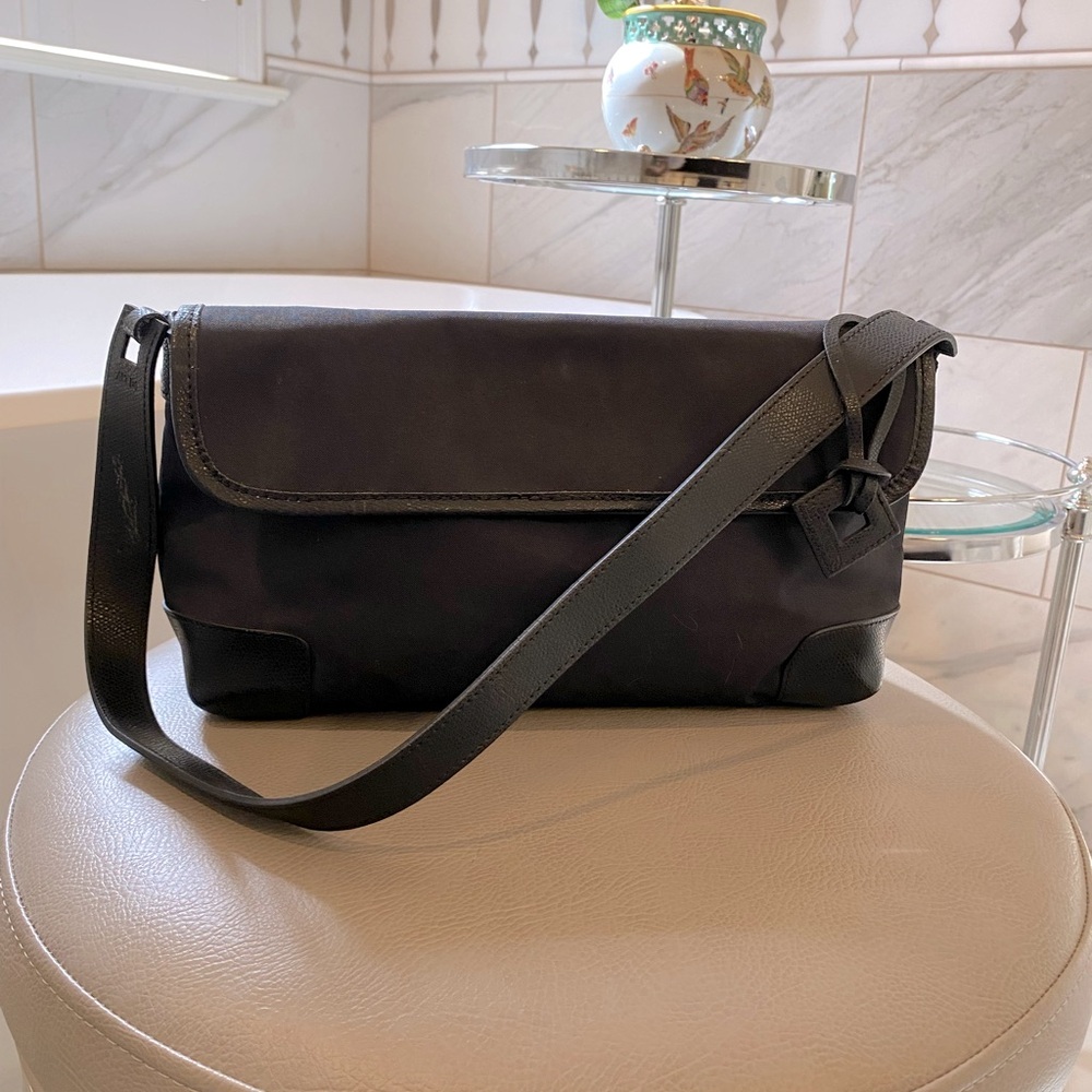 LE TANNEUR 1898 Paris Black Shoulder Hobo Bag Leather And Nylon